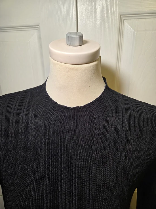 Abercrombie & Fitch Ribbed Knit Dress Women Large Black Bodycon Midi Long Sleeve - Picture 4 of 9